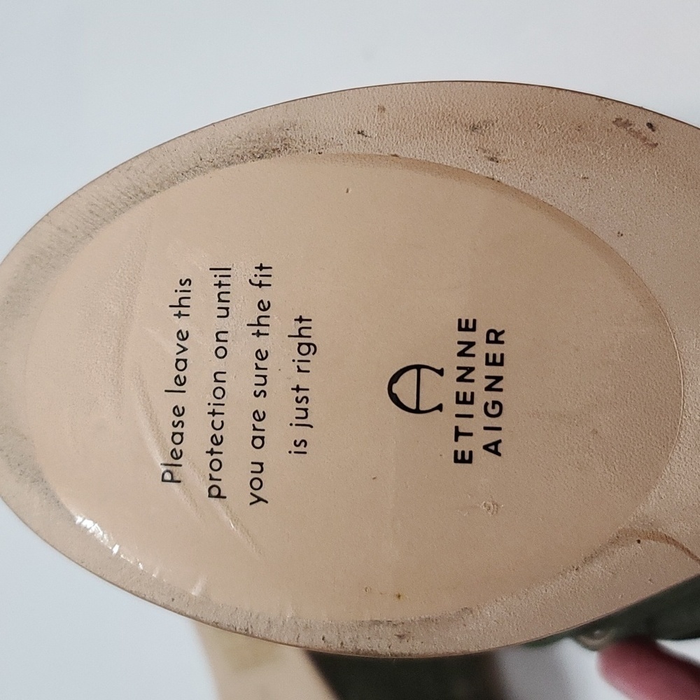 Etienne Aigner Womens Wedge Sandal Hunter Green Leather Knotted Straps Sz 8 NWOT - Picture 11 of 12
